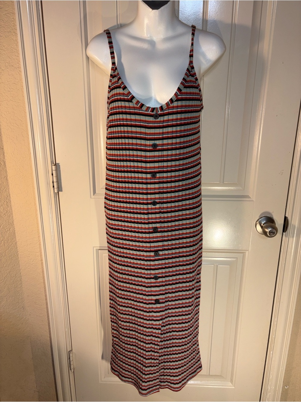 wild fable Striped Button-Front Midi Dress in Red, Black & Cream XL EUC